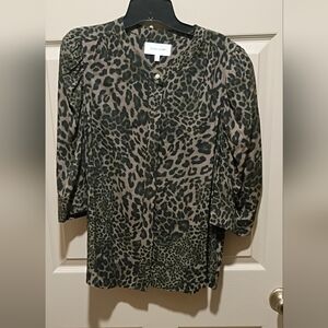 Dear John Island Passage Rowan Leopard Cub Brown Black Blouse Top EUC Large